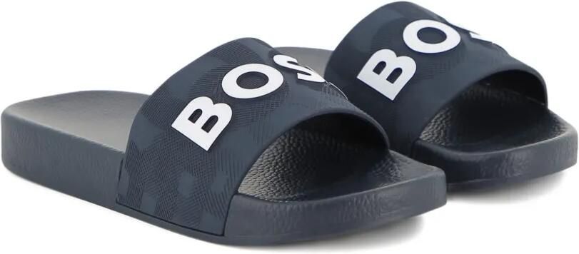 BOSS Kidswear Teenslippers met logo-reliëf Blauw