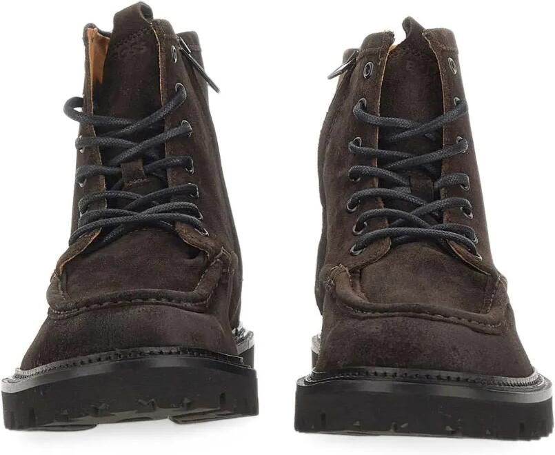 BOSS lace-up boots in suede with side-zipper Bruin - Foto 2