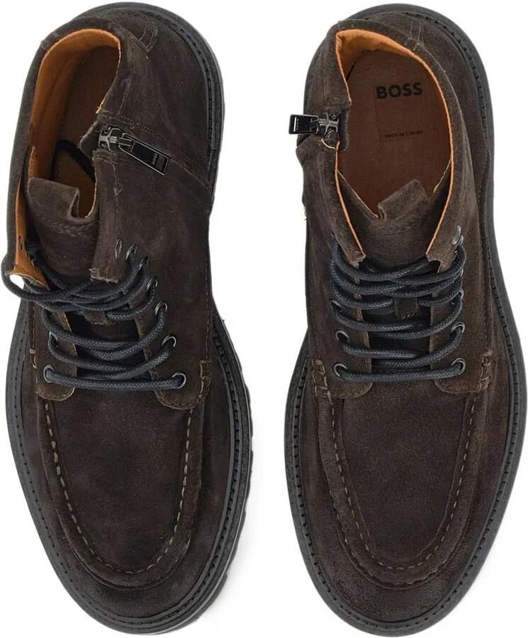 BOSS lace-up boots in suede with side-zipper Bruin - Foto 3