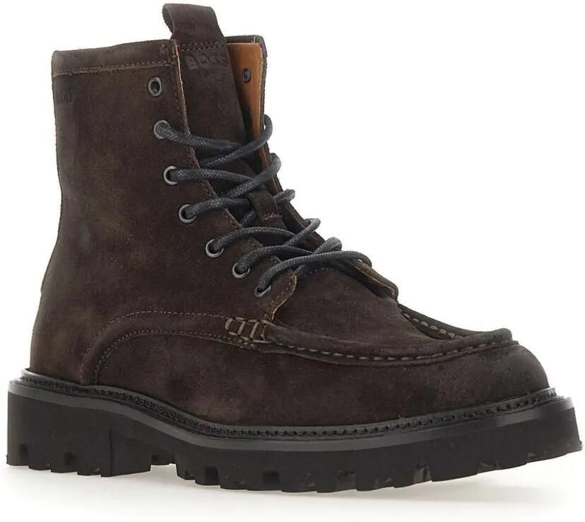 BOSS lace-up boots in suede with side-zipper Bruin