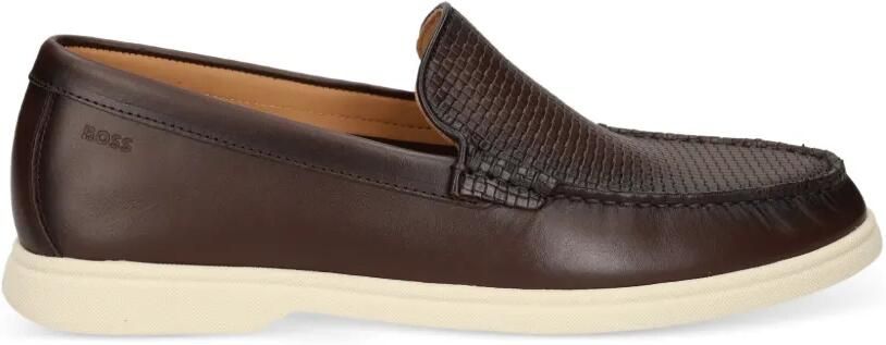 BOSS Leren loafers met geweven vlak Bruin