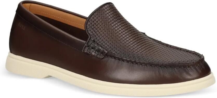 BOSS Leren loafers met geweven vlak Bruin - Foto 4