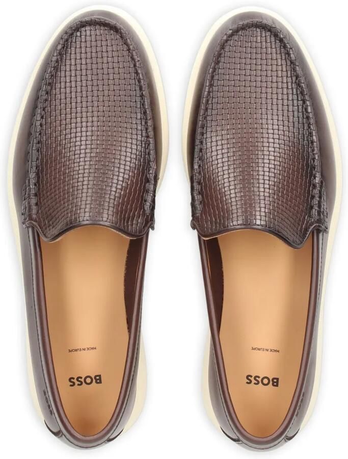 BOSS Leren loafers met geweven vlak Bruin - Foto 2
