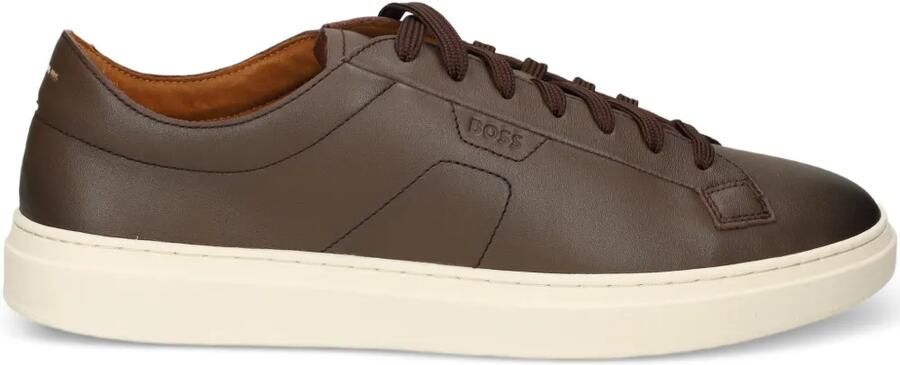BOSS Leren low-top sneakers met logo-reliëf Bruin