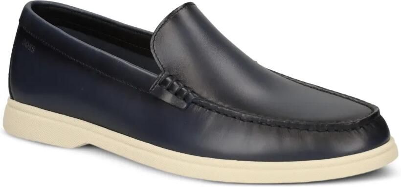 BOSS Leren mocassins met logo-reliëf Blauw - Foto 4