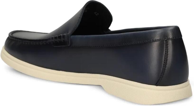 BOSS Leren mocassins met logo-reliëf Blauw - Foto 3