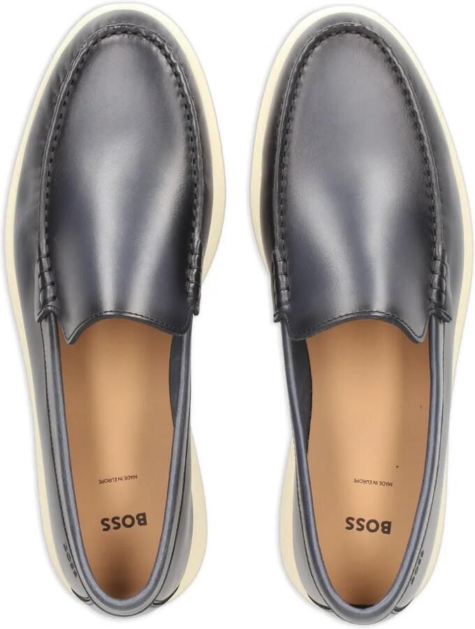 BOSS Leren mocassins met logo-reliëf Blauw - Foto 2