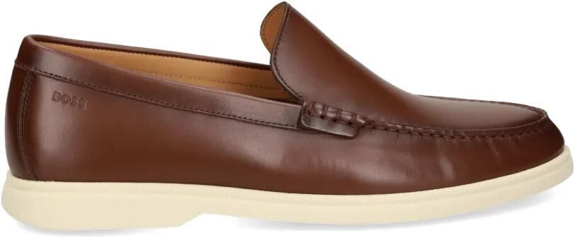BOSS Leren mocassins met logo-reliëf Bruin