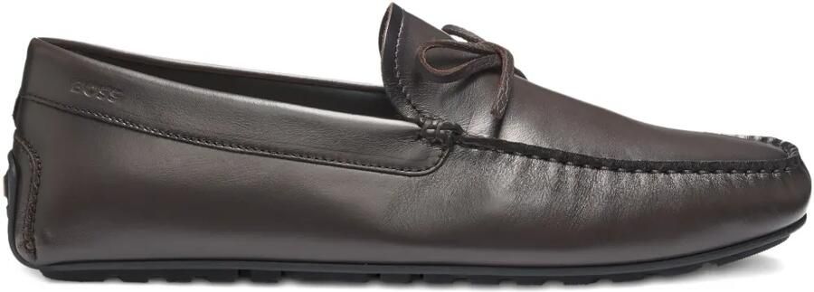 BOSS Leren mocassins met strik Bruin