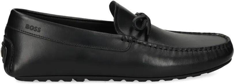 BOSS Leren mocassins met strik Zwart