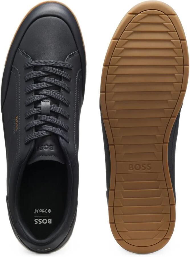 BOSS Leren sneakers met folielogo Blauw