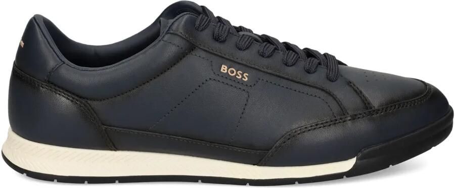 BOSS Leren sneakers met logo-reliëf Blauw