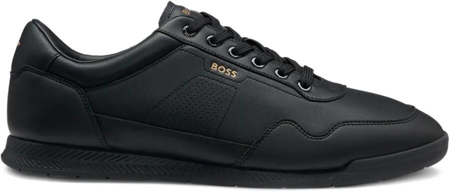 BOSS Leren sneakers met logo-stempel Zwart