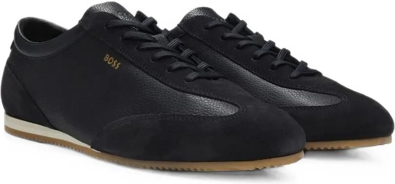 BOSS Leren sneakers met suède afwerking Blauw