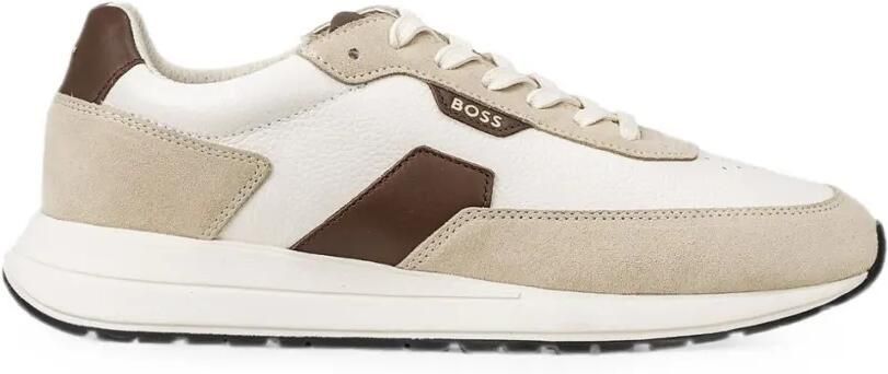 BOSS Leren sneakers met vlakken Beige