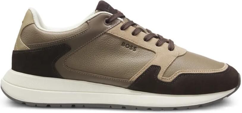 BOSS Leren sneakers met vlakken Beige