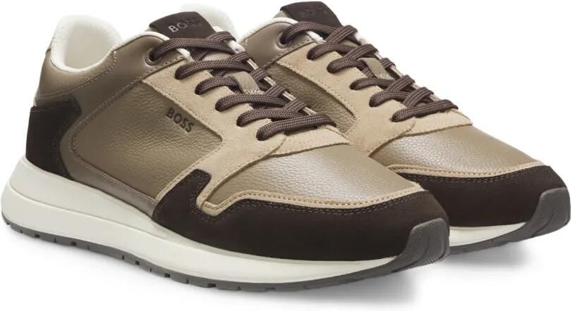 BOSS Leren sneakers met vlakken Beige - Foto 4