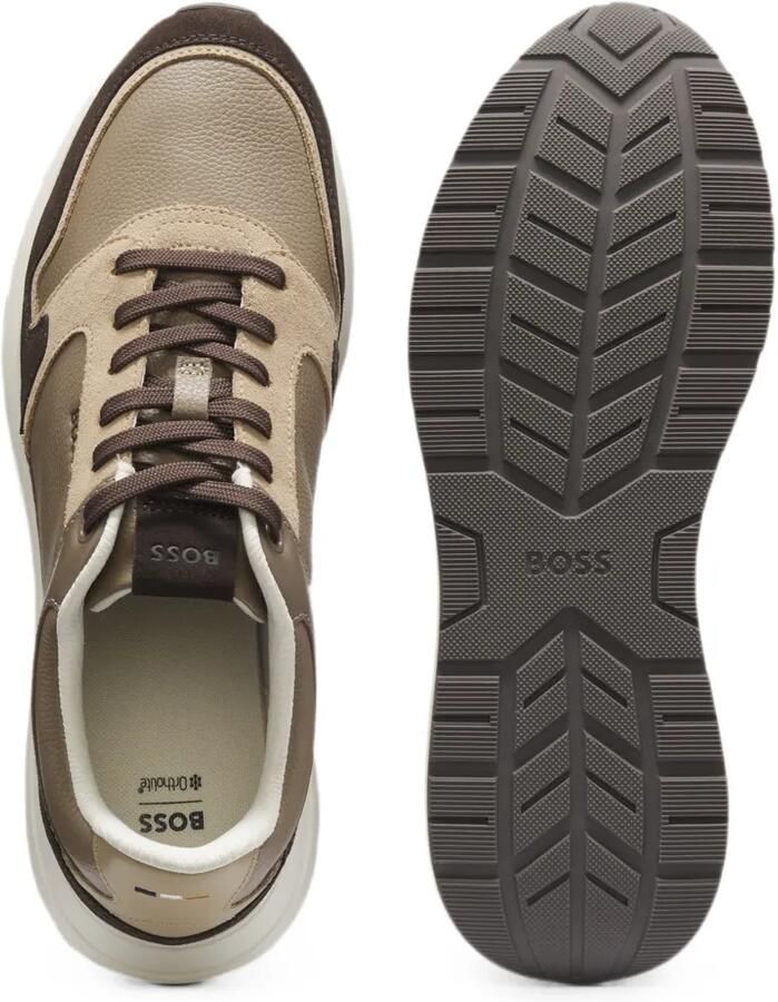 BOSS Leren sneakers met vlakken Beige - Foto 3