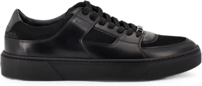 BOSS Leren sneakers verfraaid met stras Zwart