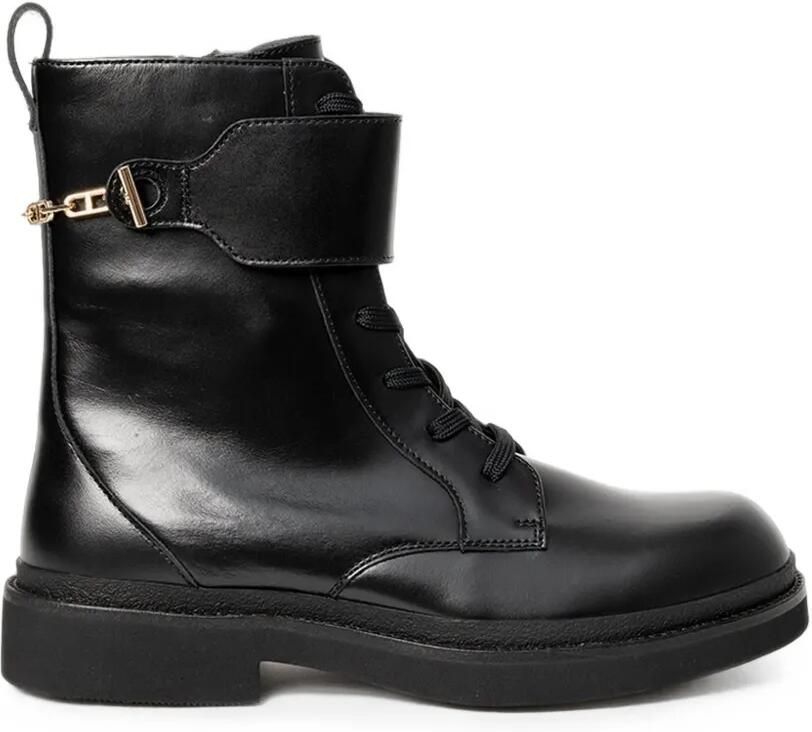 BOSS Leren veterlaarzen met goudkleurige hardware Zwart