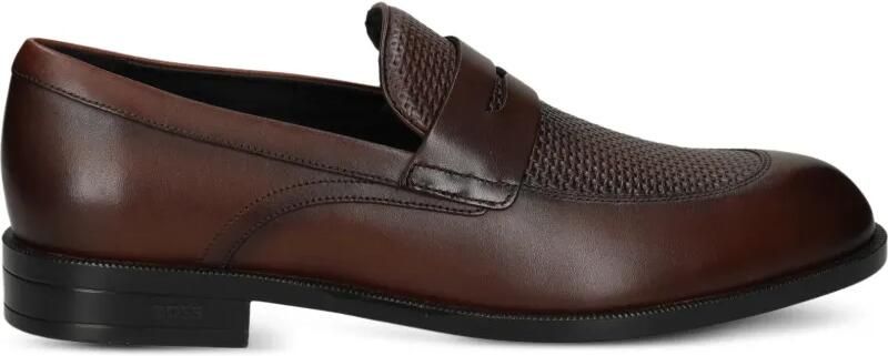 BOSS Loafers met penny-slot en vlak met textuur Bruin