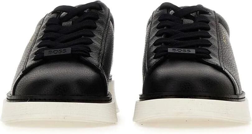 BOSS logo-detail grained leather sneakers Blauw - Foto 4