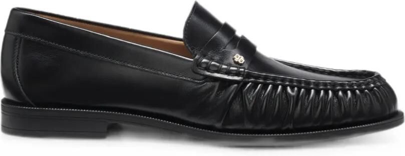 BOSS Lycia leren mocassins met Double B-monogram Zwart
