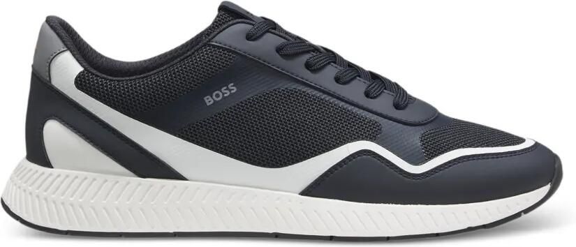 BOSS Mesh sneakers met geribbelde zool Blauw