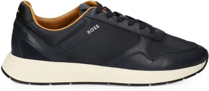 BOSS Mesh sneakers met leren vlakken Blauw