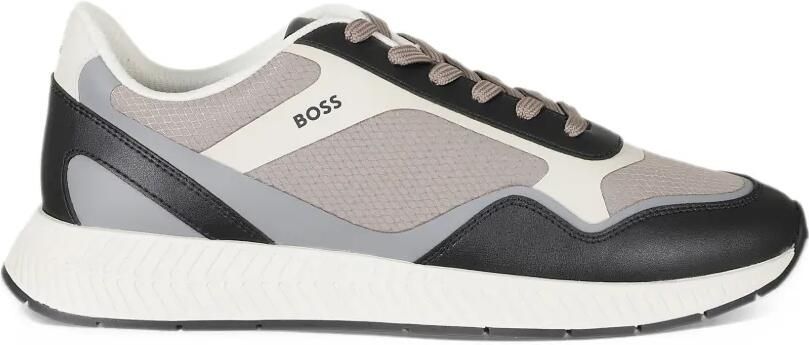 BOSS mixed-material trainers with ridged outsole Grijs