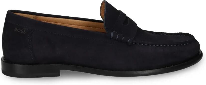 BOSS Mocassins van suède met penny afwerking Blauw