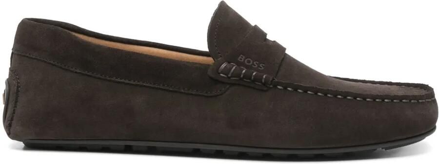 BOSS Mocassins van suède met penny afwerking Bruin