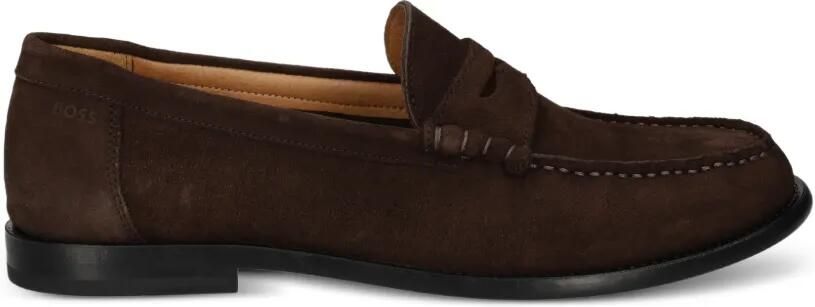 BOSS Mocassins van suède met penny afwerking Bruin