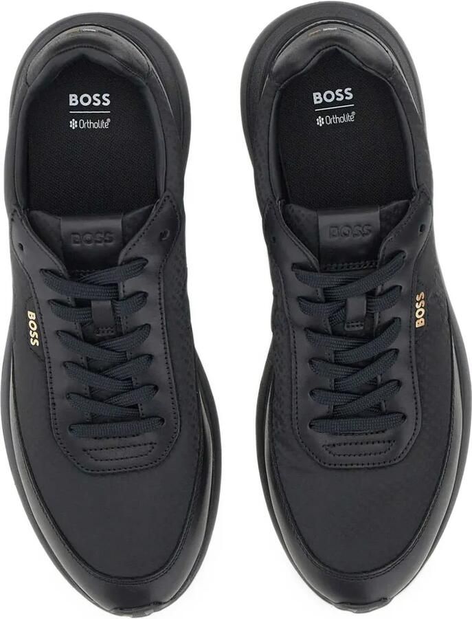BOSS monogram sneakers with leather trim and eva rubber sole Zwart