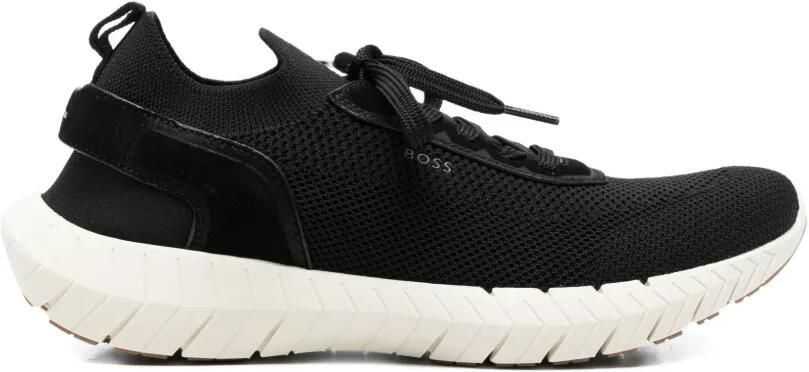 BOSS -Motion sneakers met gebreide bovenkant en leren afwerking Zwart