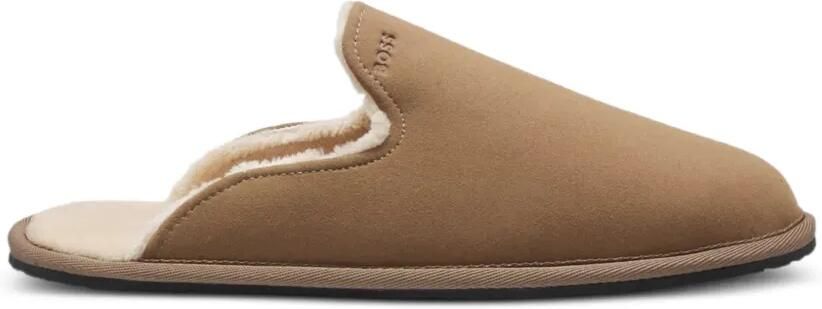 BOSS Slippers met lammy voering en logo-detail Beige