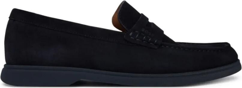 BOSS Suède loafers met logo penny afwerking Blauw