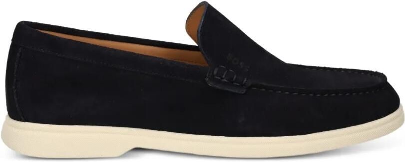 BOSS Suède loafers met logo-reliëf Blauw