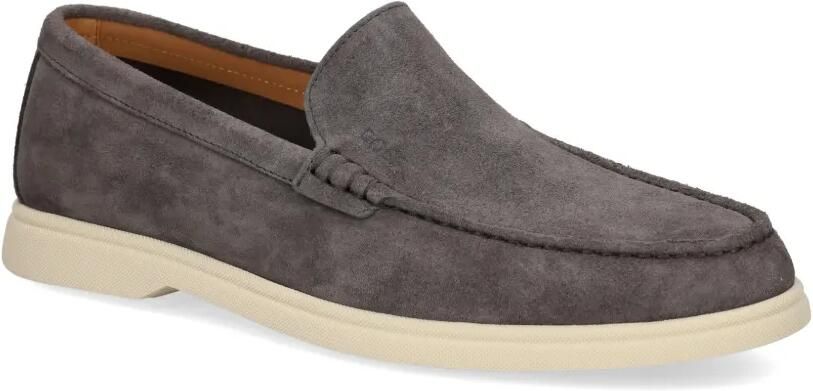 BOSS Suède loafers met logo-reliëf Grijs