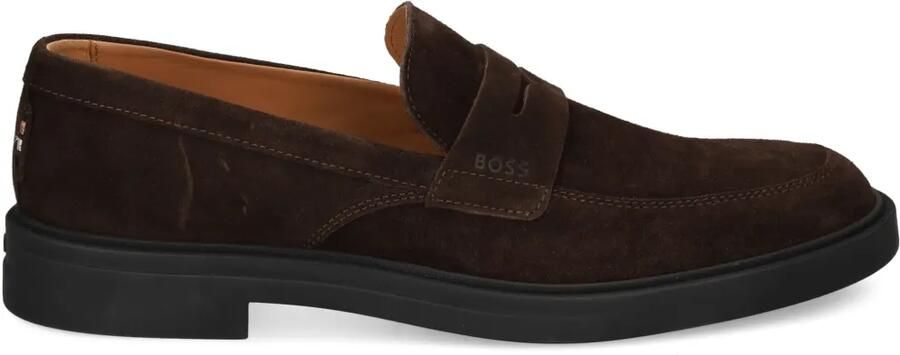 BOSS Suède loafers met rubberen zool Bruin
