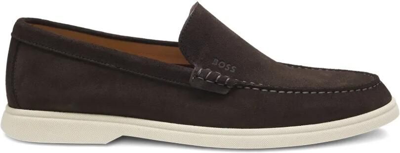 BOSS Suède loafers met stiksels Bruin