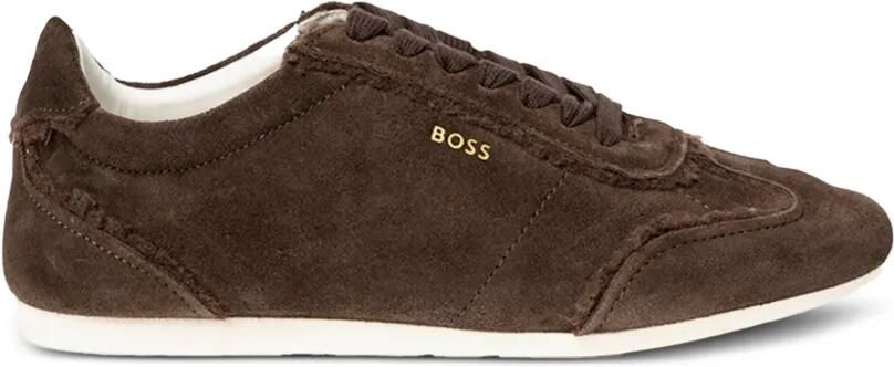 BOSS Suède sneakers met gerafelde rand Bruin