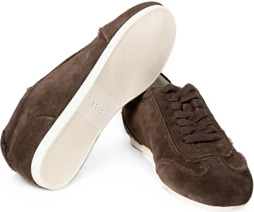 BOSS Suède sneakers met gerafelde rand Bruin - Foto 2