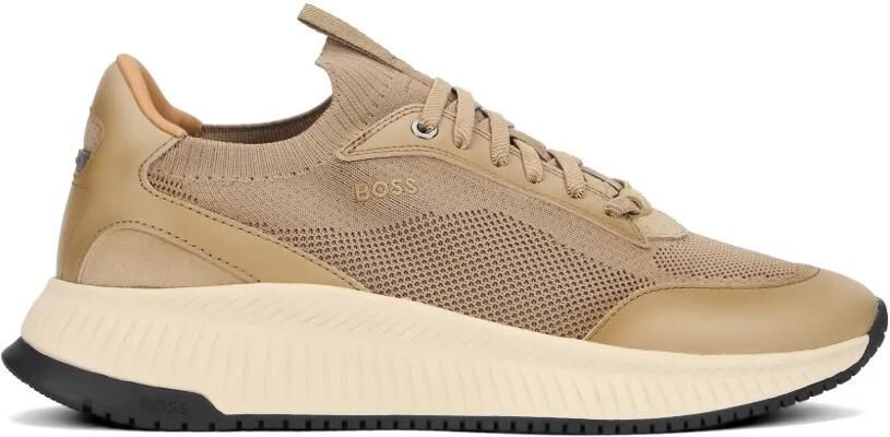 BOSS TTNM Evo sneakers met gebreide bovenkant en leren afwerking Beige