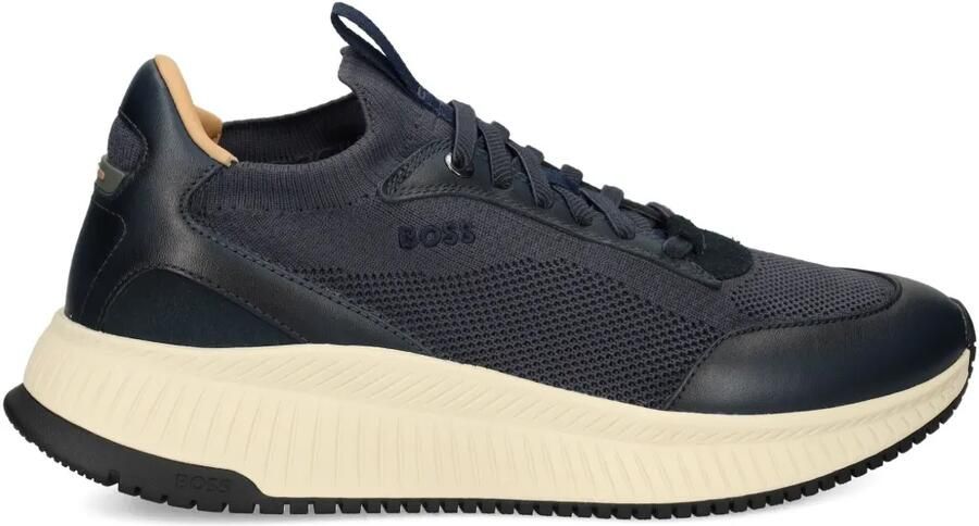 BOSS TTNM EVO sneakers met gebreide bovenkant en leren afwerking Blauw