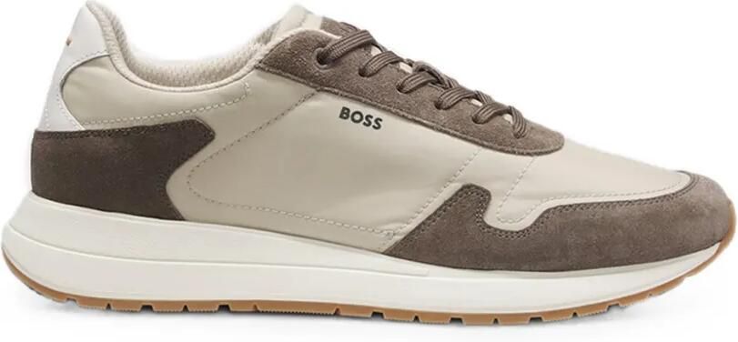 BOSS Vinston Runn sneakers van lichtgewicht stof met suède afwerking Beige