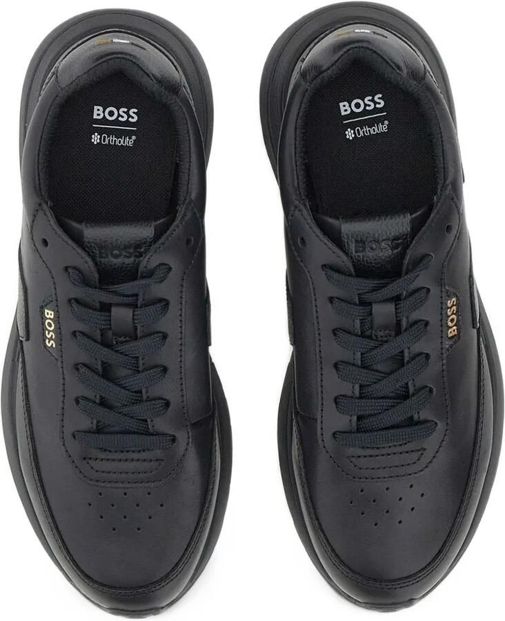 BOSS brushed leather sneakers Zwart