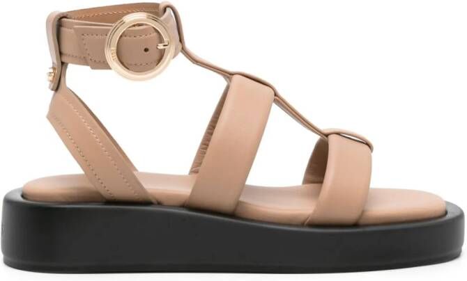 BOSS caged leather sandals Beige