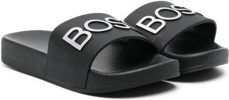 BOSS Kidswear Slippers met logo-reliëf Zwart