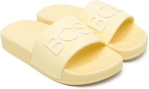 BOSS Kidswear embossed-logo rubber slides Geel